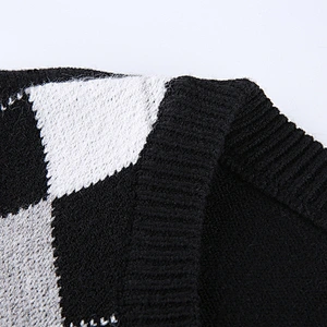 V-neck fashion girl blouse winter luxury long  plaid women knitwear sweater