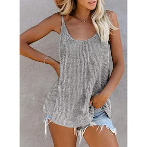 Fashion small vest color women clothes round neck knitted beach shirt