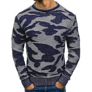 Fall/winter camouflage round neck pullover knit contrast color men printed sweaters