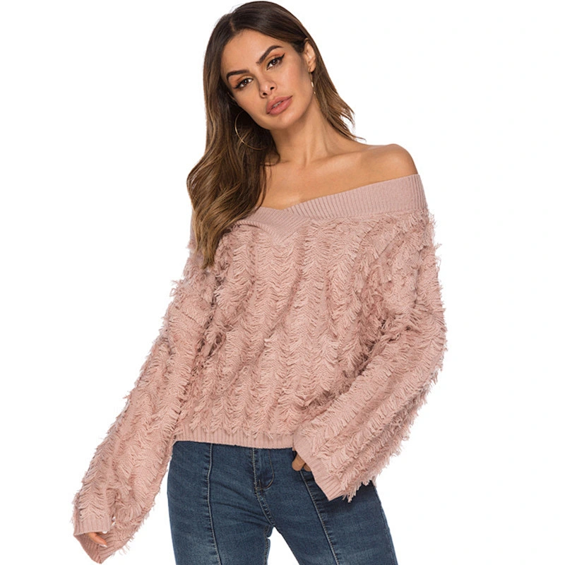 Fashion women autumn clothes casual V-neck knitwear personality tassel knit sweater ladies