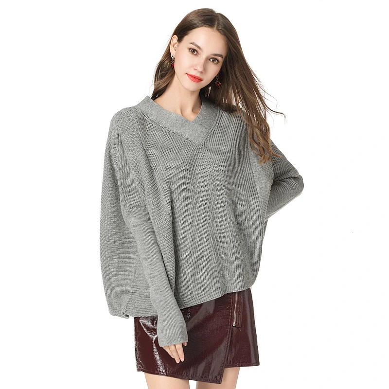 V-neck pullover knitwear plus size apparel women fashion loose sweater