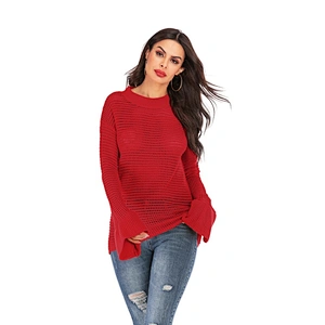Round neck new plus size knitwear fashion apparel trumpet sleeve sweater