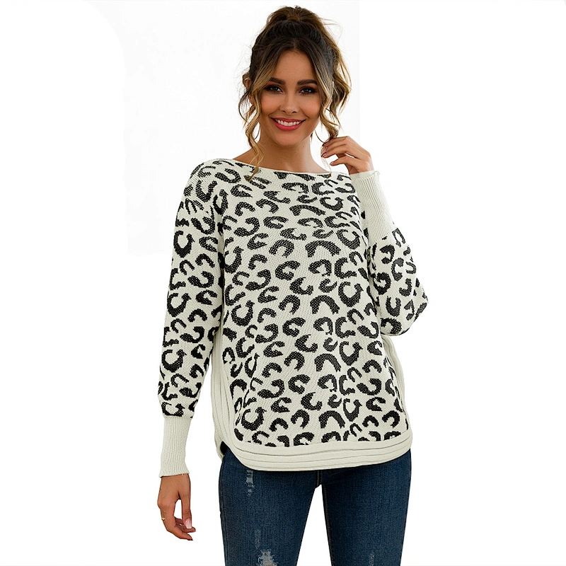Women Winter Plus Size Long Sleeve Loose Casual Fashion Sweater Leopard Pullover O Neck Soft Knitted Sweater Design For Ladies