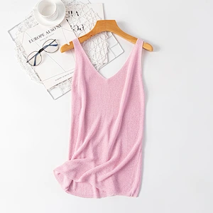 Summer women's V-neck loose fashion sexy vest knitted cotton shirt women top ladies' blouses