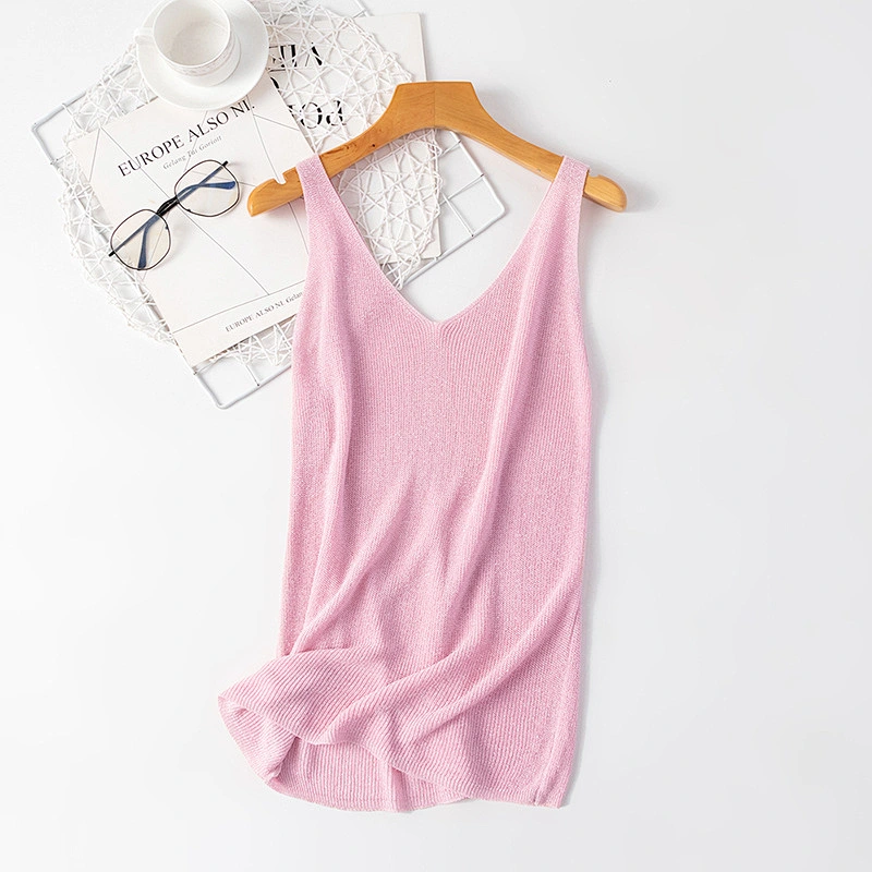 Summer women's V-neck loose fashion sexy vest knitted cotton shirt women top ladies' blouses
