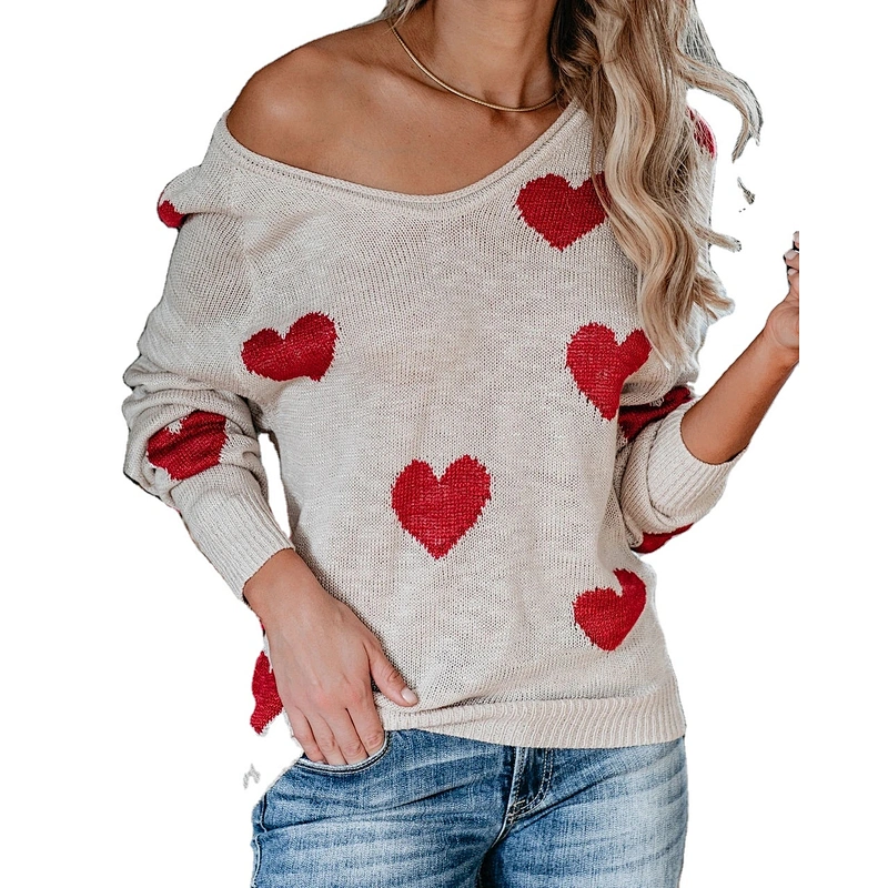 Love V-neck winter hot sale clothes knitted women casual fashion sweater