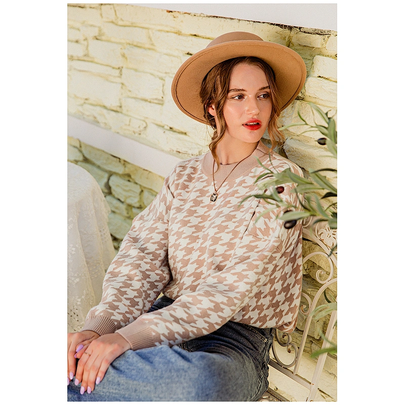 Simplee sweater women casual Houndstooth lady pullover sweater female Autumn winter retro jumper