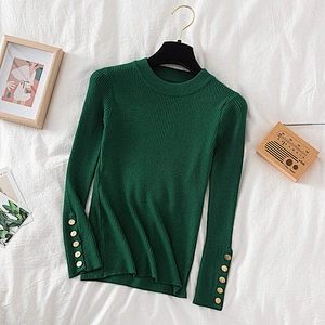 casual autumn winter women thick sweater pullovers long sleeve button o-neck chic Sweater Female Slim knit top soft jumper tops