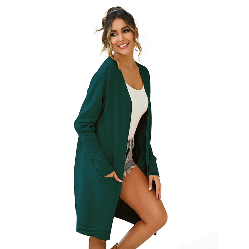 Wholesale Female Winter Apparel Plain Solid Long Sleeve Sweater Casual Loose Large Coat With pockets Sweaters Cardigan