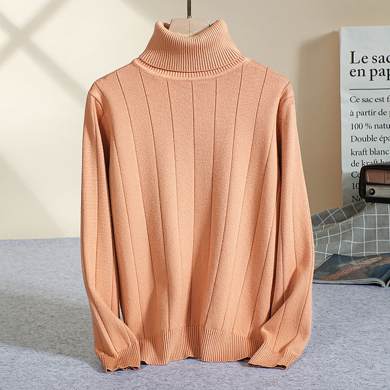 Winter Ladies Pullover  Heather Solid Color Casual Knitted Shirt Turtleneck Women Sweaters