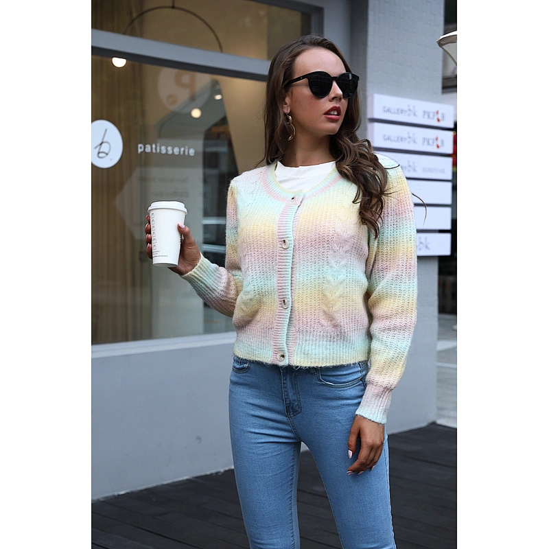 Fall clothing for women wool mohair sweaters color stripes cardigan apparel stock ropa mujer