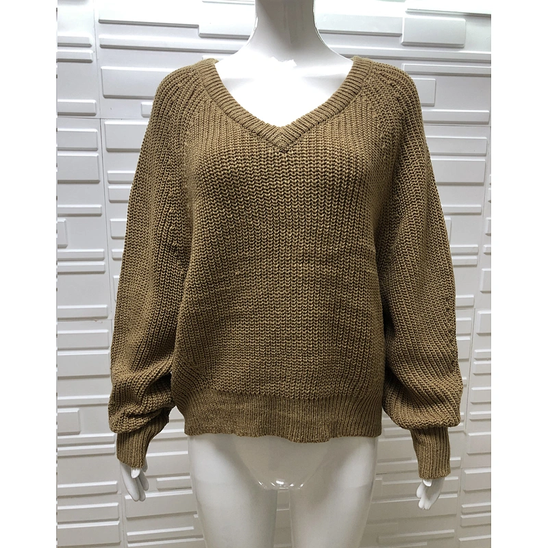 V Neck Fashion Clothes Women Pullover Sweater Casual Knitwear