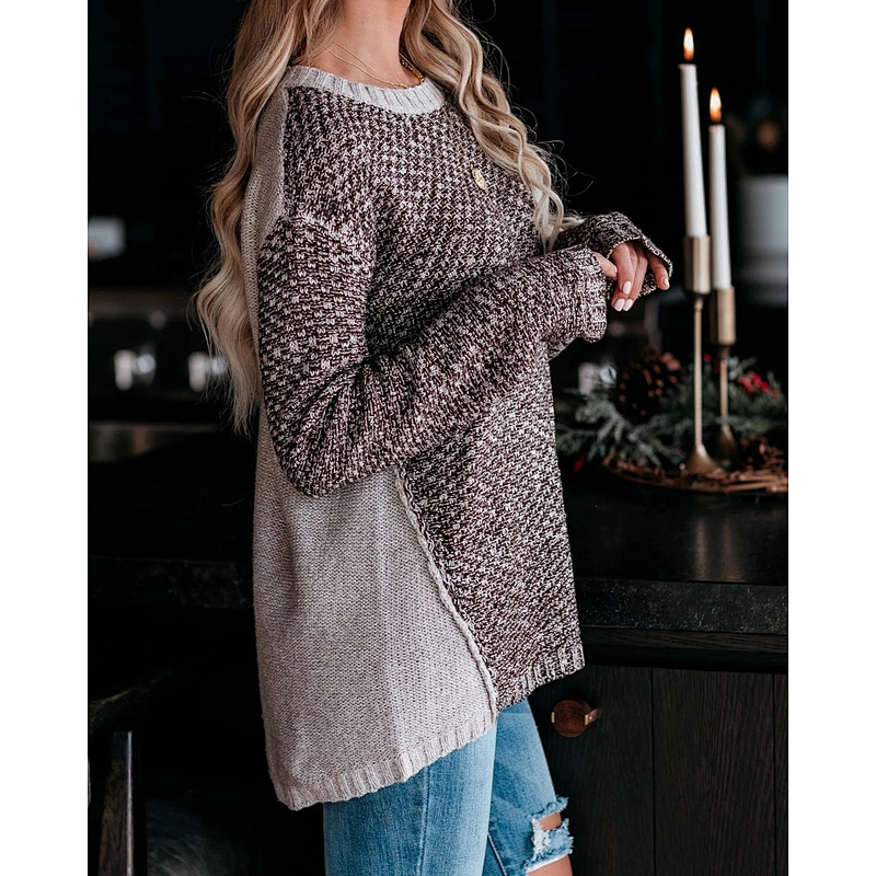 Round neck hot sale mixed wool explosion knitted women fashion sweater