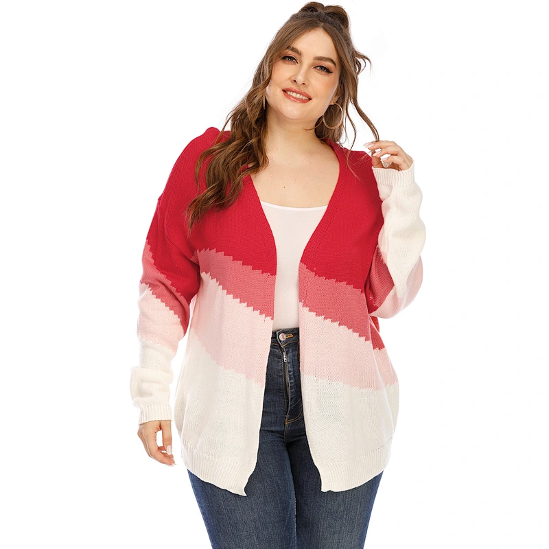Gradient color winter jacket plus size women's knit cardigan sweaters