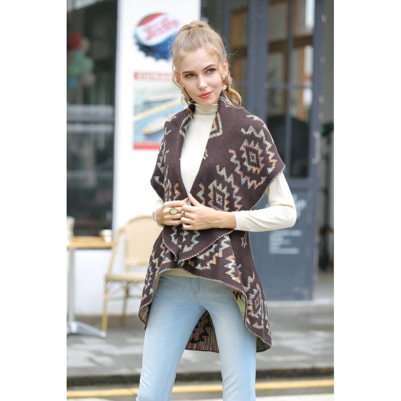 Knitted cardigan autumn new jacquard ladies jacket sleeveless cape shawl sweater