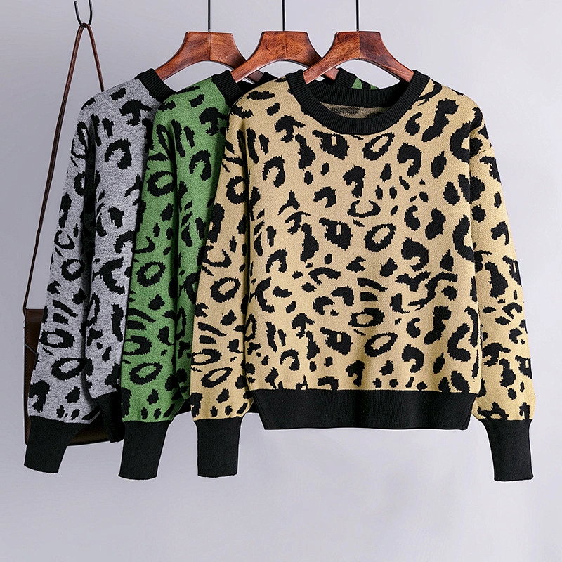 Autumn12 gg heavy gauge Leopard knitwear sweater crew neck slouchy pullover cosy ladies women sweaters