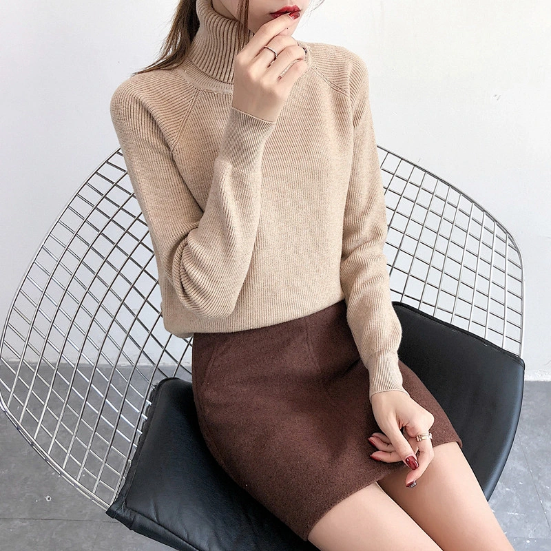 Fall clothing for women pullover knit sweater top for ladies Turtleneck black sweater women