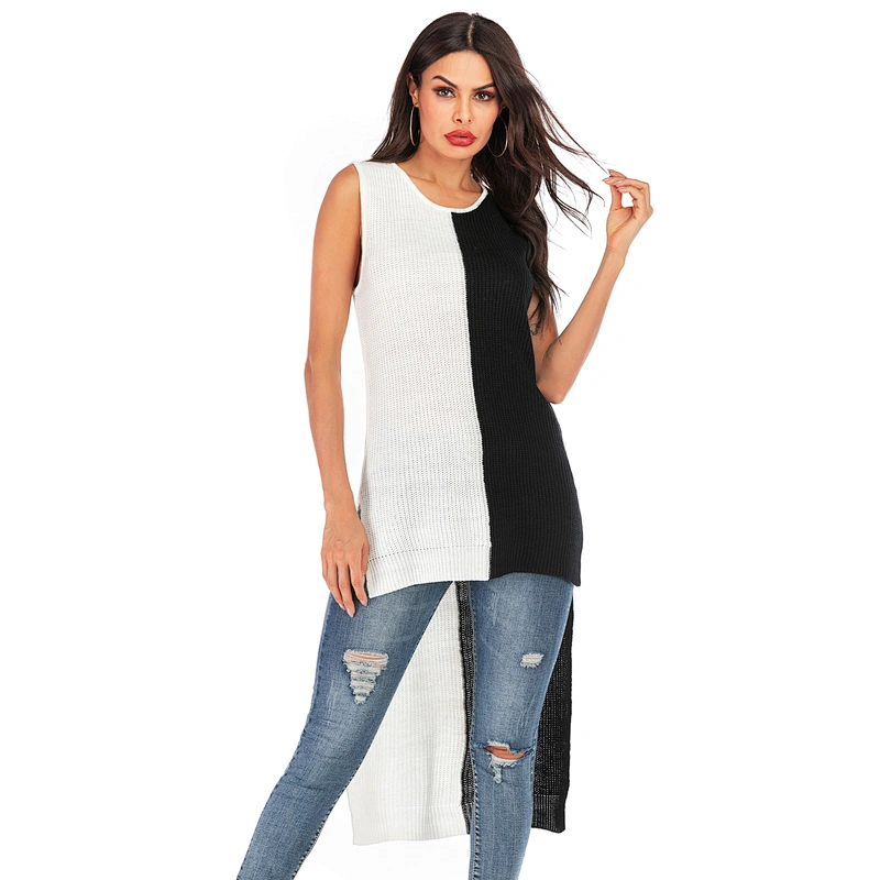 Short front and back long pullover sweater sleeveless bottoming knitwear vest