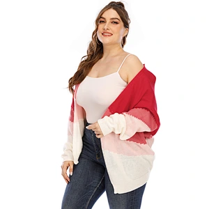 Gradient color winter jacket plus size women's knit cardigan sweaters