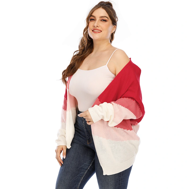 Gradient color winter jacket plus size women's knit cardigan sweaters