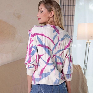 Fall new V-neck pullover knitwear long-sleeved women tie dye casual sweaters