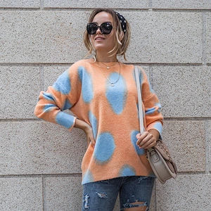 Fall winter clothing contrast color teens winter polka dot women's pullover sweaters