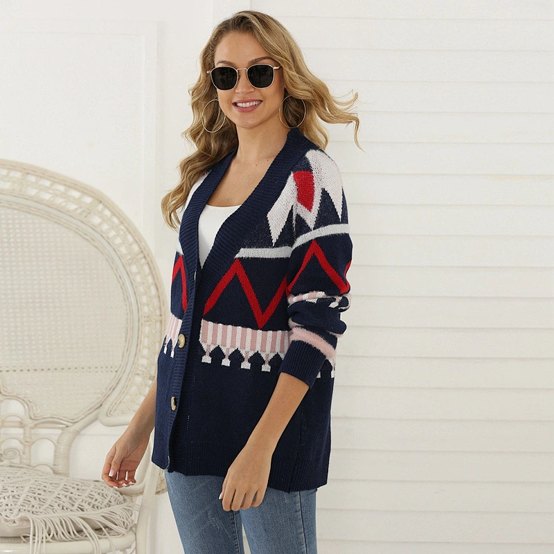 Women's Fall Winter Korean New Print Cardigan Sweater Wholesale Ladies Long Sleeve Oversized Knit Sweaters Inspired Design