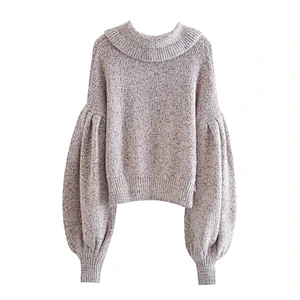 Ruffle Trims Cropped Knitted Sweater pullover blouse Vintage Peter Pan Collar winter soft luxury cute women sweater