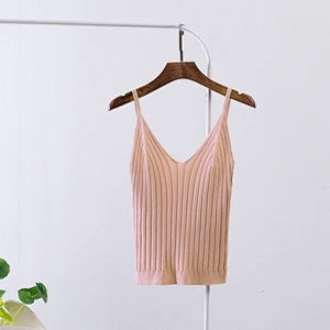 Women's knitted vest sling knitwear thin solid color slim ladies girl vest summer knitted sweater