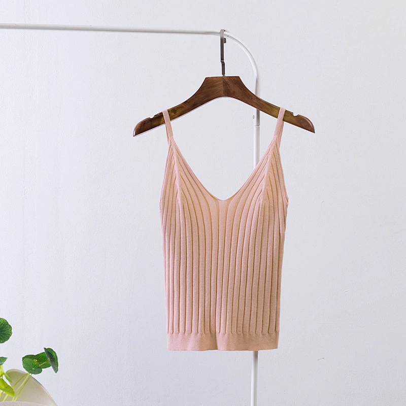Women's knitted vest sling knitwear thin solid color slim ladies girl vest summer knitted sweater