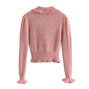 Cropped tops With Buttons Ruffled breathable fluffy soft sweater short knit sweater cardigan for women