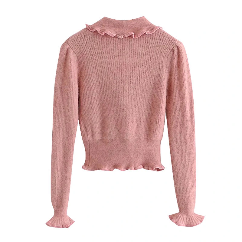 Cropped tops With Buttons Ruffled breathable fluffy soft sweater short knit sweater cardigan for women