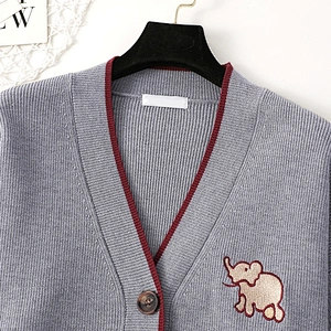 Embroidered cardigan jacket autumn thick loose button plackets knit women sweater