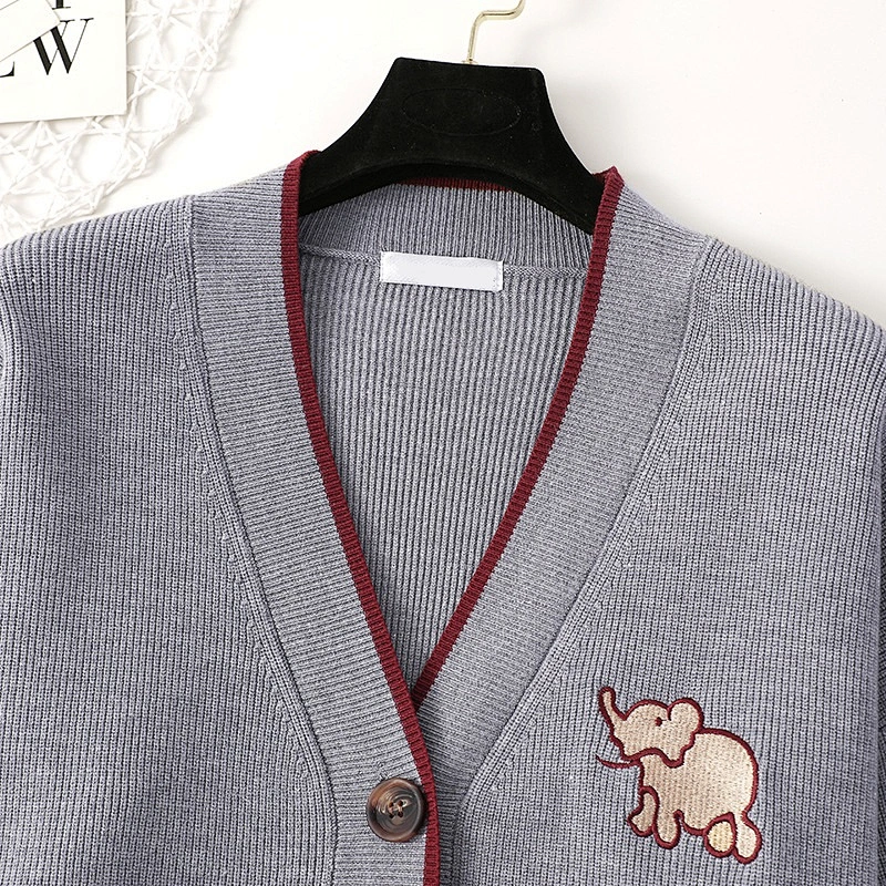 Embroidered cardigan jacket autumn thick loose button plackets knit women sweater