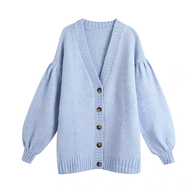 Fashion With Buttons Knitted girls cardigan sweater Lantern Sleeve Female Oversized long sweater for ladies
