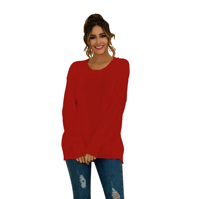 Customized Brand wholesale Latest Designs Women Plus Size Pure Color Hand Knitted Crew Neck Cashmere Cardigan Sweater Casual