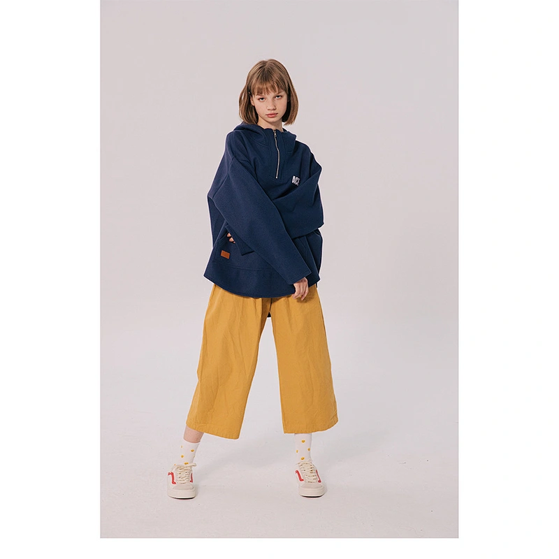 Fshion couple long sleeve 1/4 quarter zip pullover men women loose irregular hem pullover hooded sweatshirt