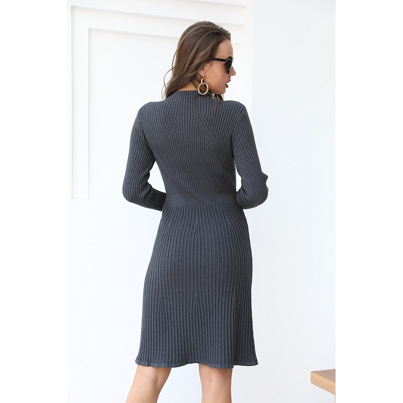 Fall long sweater dress women clothing casual knit dresses pure color knit sweaters ropa mujer
