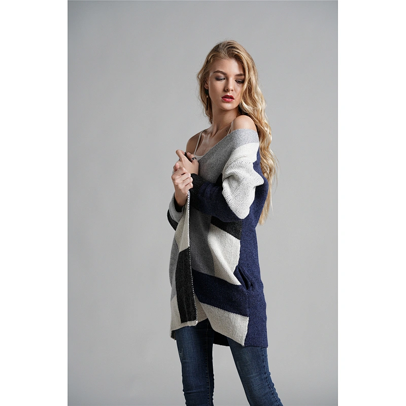 Fall clothing for women casual long cardigan sweater color blocking sweater coat womens jackets