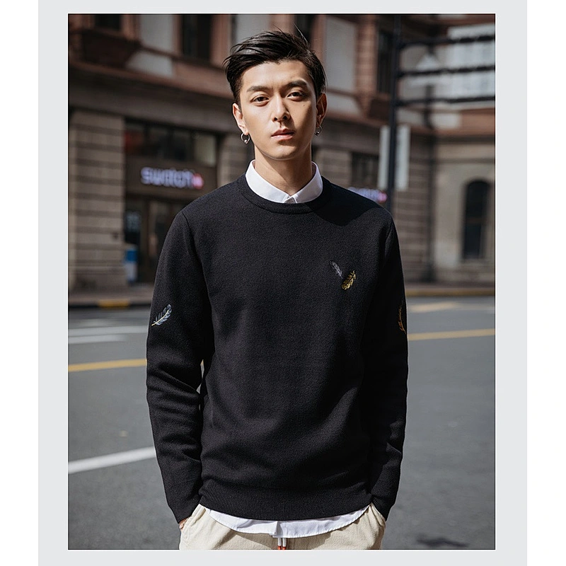 Winter clothes for men knitted crew neck pullover embroidered sweater custom knitted men sweaters