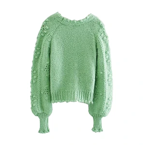 Women Textured Weave Cropped Knitted Cardigan Sweater Vintage Long Sleeve Button Cardigan