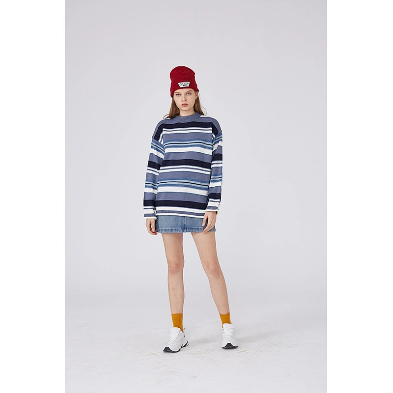 Couple matching clothing designs korean sweaters color unisex knitwear winter stripes o-neck women's wear stripes knitwear