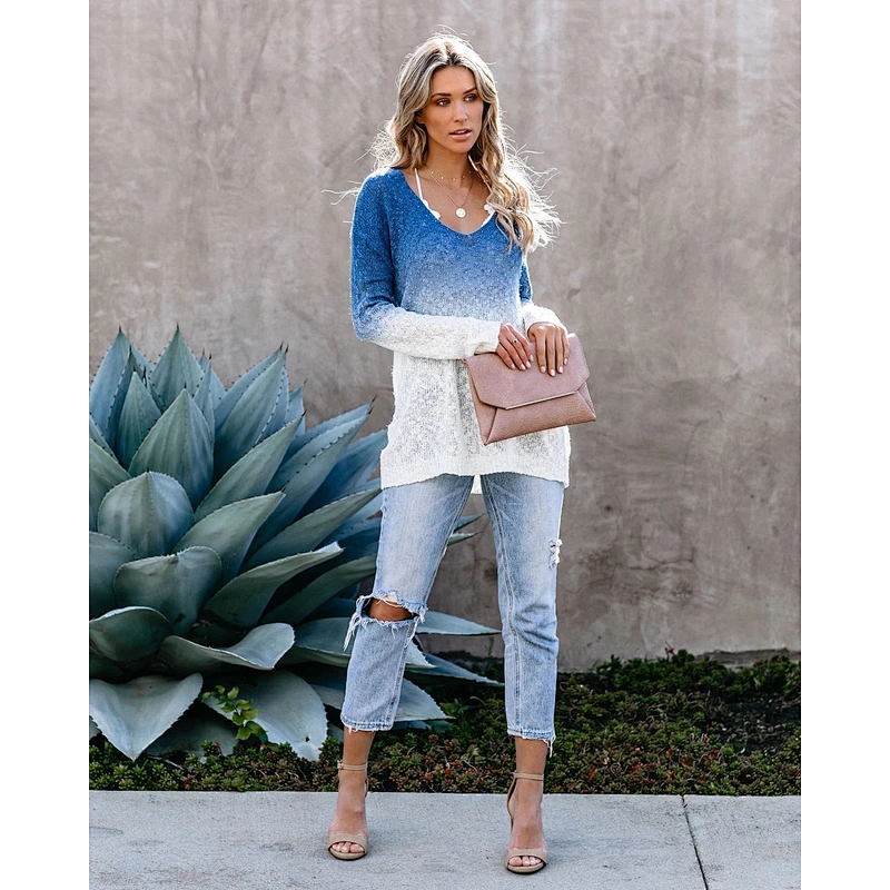 Women fashion clothes OL plus size V-neck spray-dyed top knitted sweater