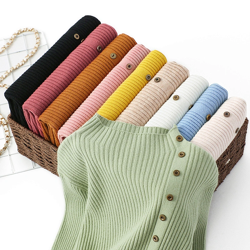 Multi-color Winter Clothing Solid Color Pullover Button Casual Womens Knit Sweaters