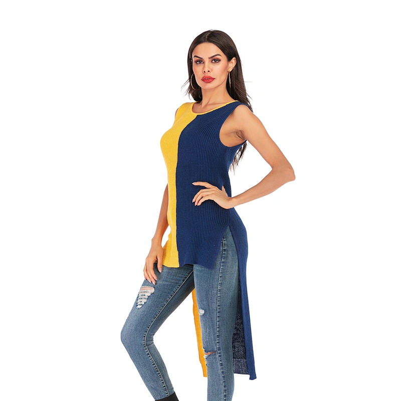 Short front and back long pullover sweater sleeveless bottoming knitwear vest