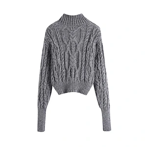 Asymmetric Cropped Cable-knit custom turtleneck crop top sweater woman warm Knitted sweater