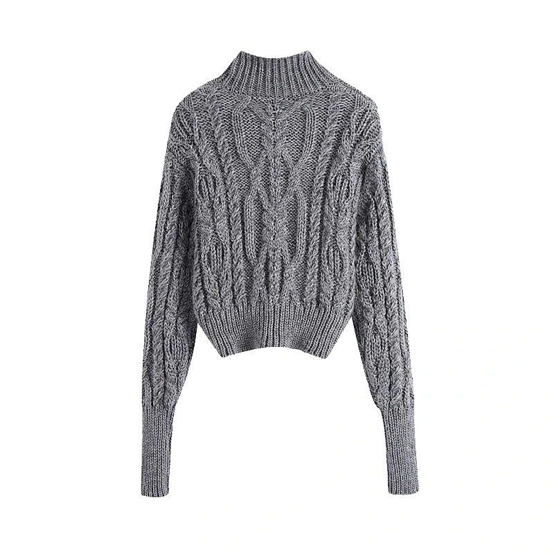 Asymmetric Cropped Cable-knit custom turtleneck crop top sweater woman warm Knitted sweater
