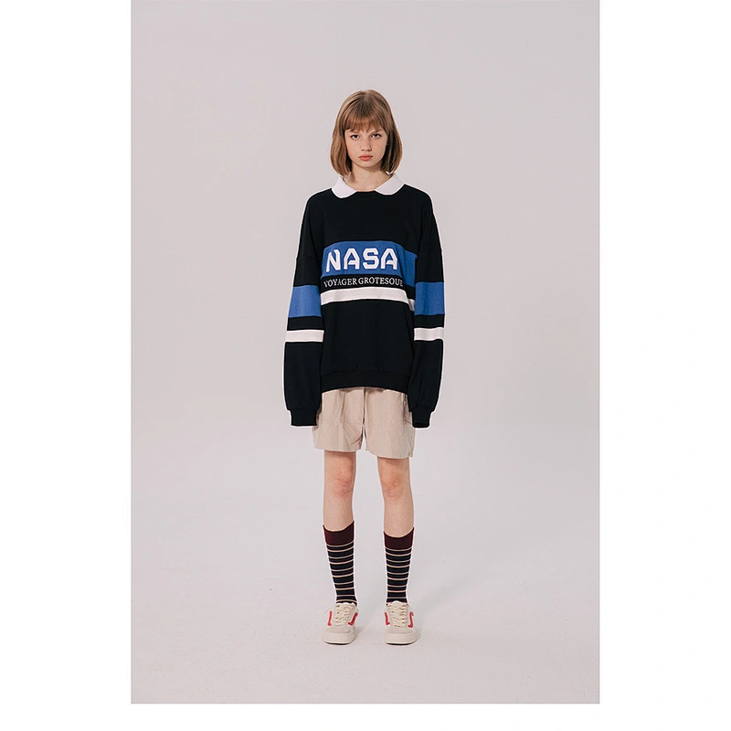 Autumn clothing women vintage polo pullover hoodie no pocket custom men grey pullover color block hoodie