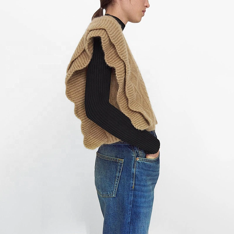 Ruffle Trims Armhole Cable custom plaid v neck argyle sweater vest women crop knitted oversize sweater vest