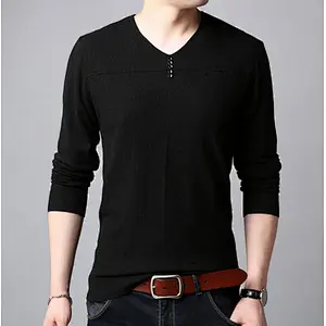 Fall thin men sweaters long-sleeved V-neck clothes solid color bottoming shirt